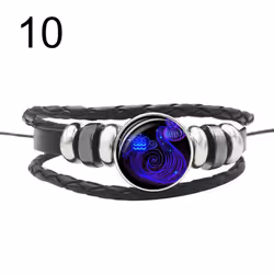 12 Punk Constellations Charm Unisex Multilayer Faux Braided Bracelet Leather - 10#
