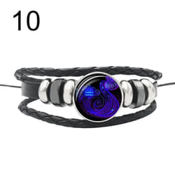12 Punk Constellations Charm Unisex Multilayer Faux Braided Bracelet Leather - 10#