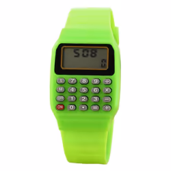 Children Digital Square Wrist Watch Mini Portable Calculator Exam Tool Kids Gift - green