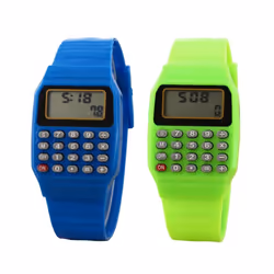 Children Digital Square Wrist Watch Mini Portable Calculator Exam Tool Kids Gift - green