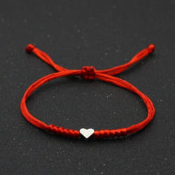 Love Heart Charm Bracelet Women Men Lovers&apos; Wish Good Lucky Red String Braided Adjustable Couple Bracelets Friendship Jewelry - red