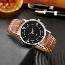Fashion Men&apos;s Leather Alloy Watches Quartz Wrist Watch Business Watches - as the picture, A