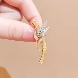 Elegant Retro Green Plant Bamboo Shape Brooch Pin For Women Collar Accessories - silver