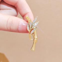 Elegant Retro Green Plant Bamboo Shape Brooch Pin For Women Collar Accessories - gold