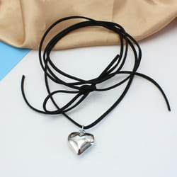 Diy Jewelry Goth Black Velvet 25mm Heart Pendant Choker Necklace For Women Weave Knotted Bowknot Adjustable Chain Jewelry - silver