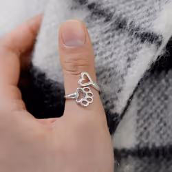 Bluelans Rings Hollow Love Dog Adjustable Ring Heart Opening Paw Ring Jewelry For Dog Owner
