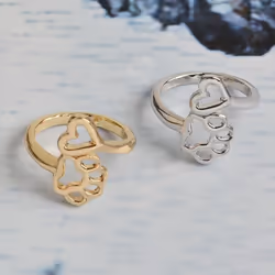 Bluelans Rings Hollow Love Dog Adjustable Ring Heart Opening Paw Ring Jewelry For Dog Owner