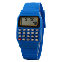 Children Digital Square Wrist Watch Mini Portable Calculator Exam Tool Kids Gift - blue