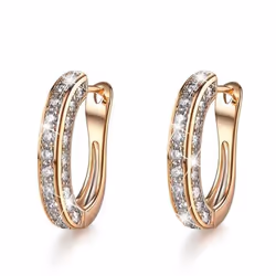 Luxury Crystal Stud Earrings For Women U Shaped Rhinestone Ear Buckle Earrings Elegant Wedding Jewelry Gift - gold