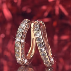 Luxury Crystal Stud Earrings For Women U Shaped Rhinestone Ear Buckle Earrings Elegant Wedding Jewelry Gift - rose gold