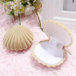 Shell Shape Velvet Jewelry Box Wedding Engagement Ring Box for Earrings Necklace Bracelet Display Gift Box Holder Storage - Beige