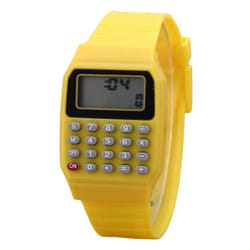 Children Digital Square Wrist Watch Mini Portable Calculator Exam Tool Kids Gift - yellow