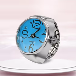 Watch Ring For Men Women Finger Round Quartz Jewelry Stainless Steel Ring Lover Pair Watches - blue