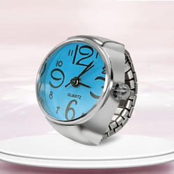 Watch Ring For Men Women Finger Round Quartz Jewelry Stainless Steel Ring Lover Pair Watches - blue