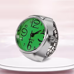 Watch Ring For Men Women Finger Round Quartz Jewelry Stainless Steel Ring Lover Pair Watches - green