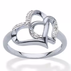 1pc Double Heart Hollow Love Proposal Artificial Diamond Ring For Men And Women Couple Ring Jewelry Gift - silver, 11