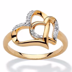 1pc Double Heart Hollow Love Proposal Artificial Diamond Ring For Men And Women Couple Ring Jewelry Gift - gold, 8