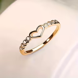 1pc Fashion Heart Shape Simple Hollow Golden Plated Silvery Rose Golden Ring - gold, 11