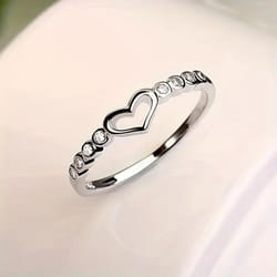 1pc Fashion Heart Shape Simple Hollow Golden Plated Silvery Rose Golden Ring - silver, 7