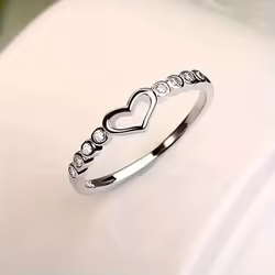 1pc Fashion Heart Shape Simple Hollow Golden Plated Silvery Rose Golden Ring - silver, 11