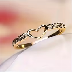 1pc Fashion Heart Shape Simple Hollow Golden Plated Silvery Rose Golden Ring - silver, 11