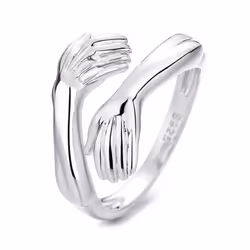 Creative Silver Color Hand Hug Rings Creative Love Hug Adjustable Opening Rings For Women Men Jewelry Gift - silver