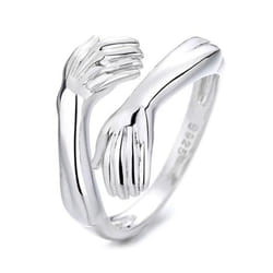 Creative Silver Color Hand Hug Rings Creative Love Hug Adjustable Opening Rings For Women Men Jewelry Gift - silver