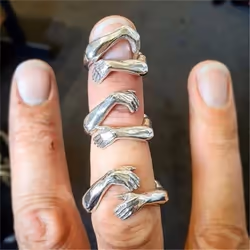 Creative Silver Color Hand Hug Rings Creative Love Hug Adjustable Opening Rings For Women Men Jewelry Gift - silver