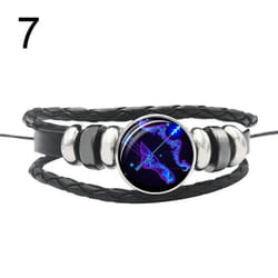 12 Punk Constellations Charm Unisex Multilayer Faux Braided Bracelet Leather - 7#