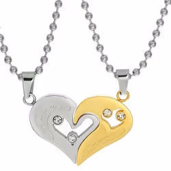 1pair I Love You For Couple Iron Chain Black Heart Love Necklaces Fashion Trendy Paired Suspension Pendants - silver,gold, 1 ...