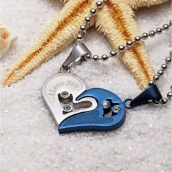 1pair I Love You For Couple Iron Chain Black Heart Love Necklaces Fashion Trendy Paired Suspension Pendants - silver,blue, 1 Pair