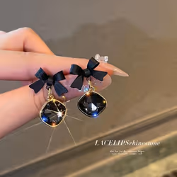 Elegant Lady Black Zircon Bow Dangle Earrings For Women Personality Temperament Pendant Earrings Girls Jewelry Gift Accessories - red