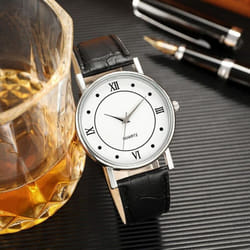 Fashion Men&apos;s Leather Alloy Watches Quartz Wrist Watch Business Watches - as the picture, D