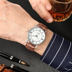 Fashion Men&apos;s Leather Alloy Watches Quartz Wrist Watch Business Watches - as the picture, B