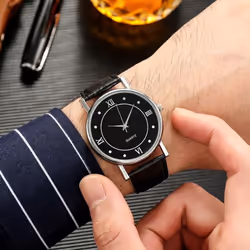 Fashion Men&apos;s Leather Alloy Watches Quartz Wrist Watch Business Watches - as the picture, B
