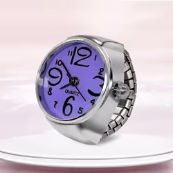 Watch Ring For Men Women Finger Round Quartz Jewelry Stainless Steel Ring Lover Pair Watches - purple