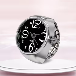 Watch Ring For Men Women Finger Round Quartz Jewelry Stainless Steel Ring Lover Pair Watches - black