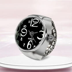 Watch Ring For Men Women Finger Round Quartz Jewelry Stainless Steel Ring Lover Pair Watches - black