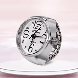 Watch Ring For Men Women Finger Round Quartz Jewelry Stainless Steel Ring Lover Pair Watches - white