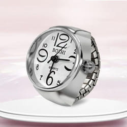 Watch Ring For Men Women Finger Round Quartz Jewelry Stainless Steel Ring Lover Pair Watches - white
