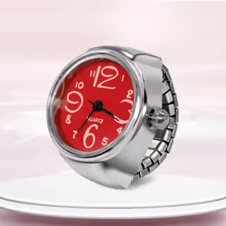 Watch Ring For Men Women Finger Round Quartz Jewelry Stainless Steel Ring Lover Pair Watches - red