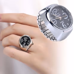 Watch Ring For Men Women Finger Round Quartz Jewelry Stainless Steel Ring Lover Pair Watches - red