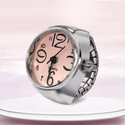 Watch Ring For Men Women Finger Round Quartz Jewelry Stainless Steel Ring Lover Pair Watches - pink
