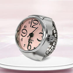 Watch Ring For Men Women Finger Round Quartz Jewelry Stainless Steel Ring Lover Pair Watches - pink
