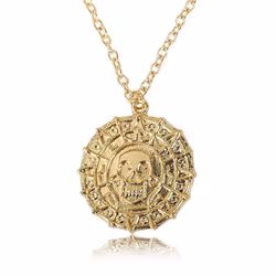Punk Necklace Cool Skull Heads Coin Pendant Necklaces For Men Pirates Of The Caribbean Necklace Vintage Jewelry - gold