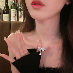 Shiny Bow Knot  Zircon Necklace Charm Pendant For Women Girls Charms  Collarbone Chain Party Jewelry Gifts