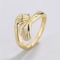 Creative Silver Color Hand Hug Rings Creative Love Hug Adjustable Opening Rings For Women Men Jewelry Gift - gold