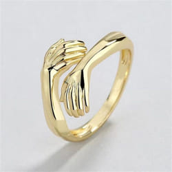 Creative Silver Color Hand Hug Rings Creative Love Hug Adjustable Opening Rings For Women Men Jewelry Gift - gold