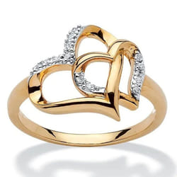 1pc Double Heart Hollow Love Proposal Artificial Diamond Ring For Men And Women Couple Ring Jewelry Gift - gold, 11