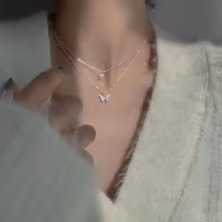 New Shiny Butterfly Necklace For Woman Girls Ladies Exquisite Double Layer Clavicle Chain Necklace Fashion Jewelry Gift - gold